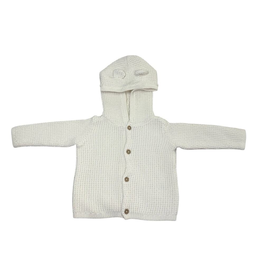 Carter's Button Up Sweater Baby Girl Hooded White 9 Months